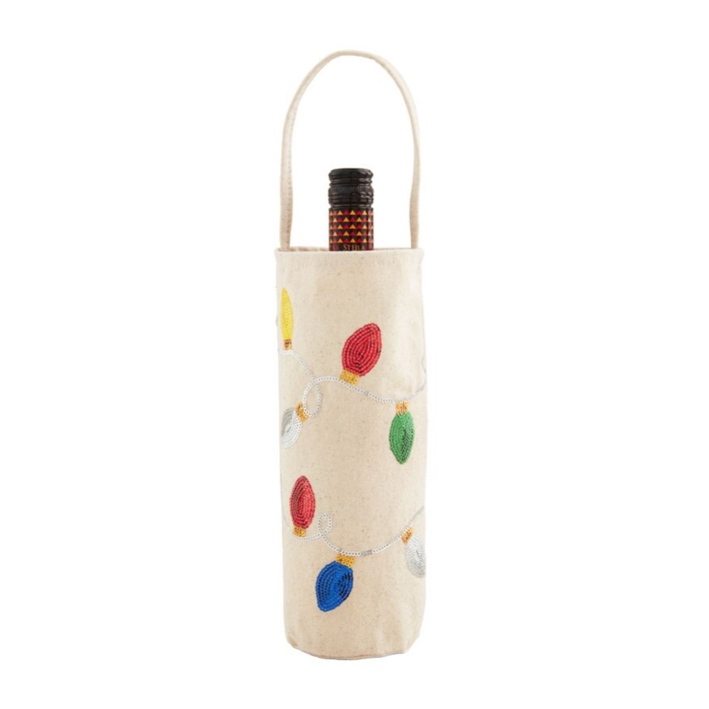 Two holiday canvas wine bags with handle